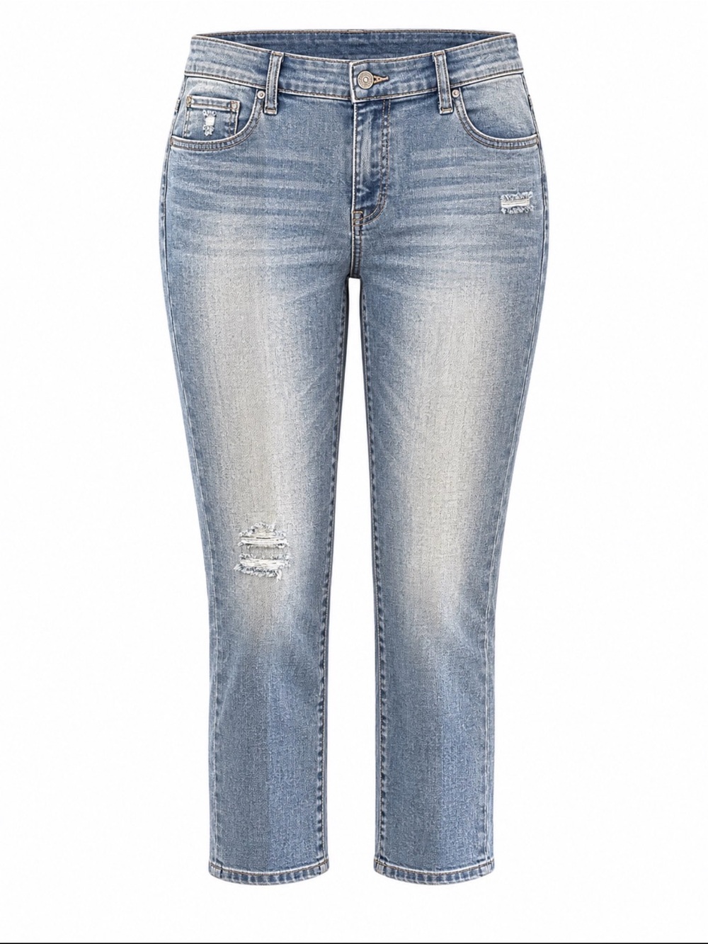 Chico’s So Slimming Girlfriend Slim Leg Crop Jeans US 14 Distressed Denim